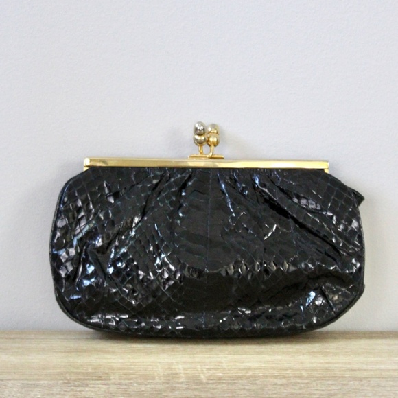 VINTAGE 1980s Judith Leiber Snake Skin Clutch - Picture 1 of 8